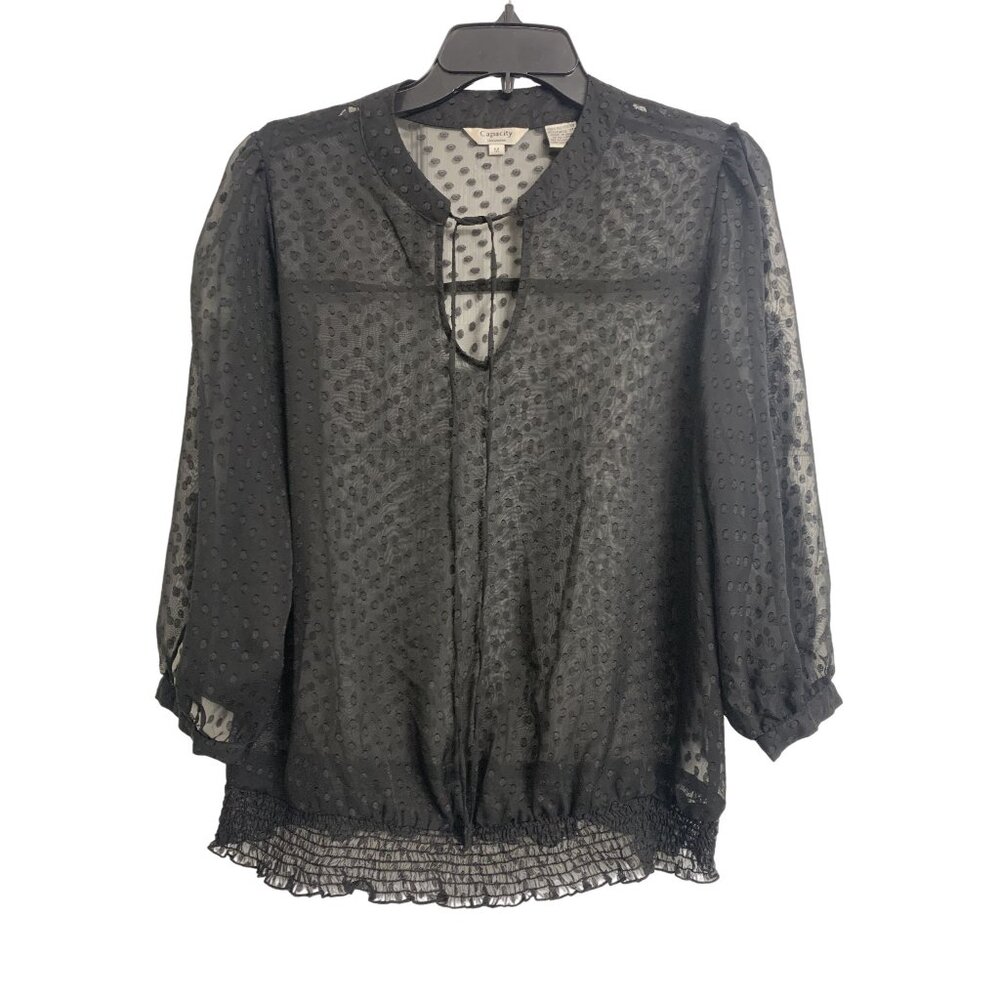 Capacity Unlimited Sheer Black Polka Dot Blouse Size M